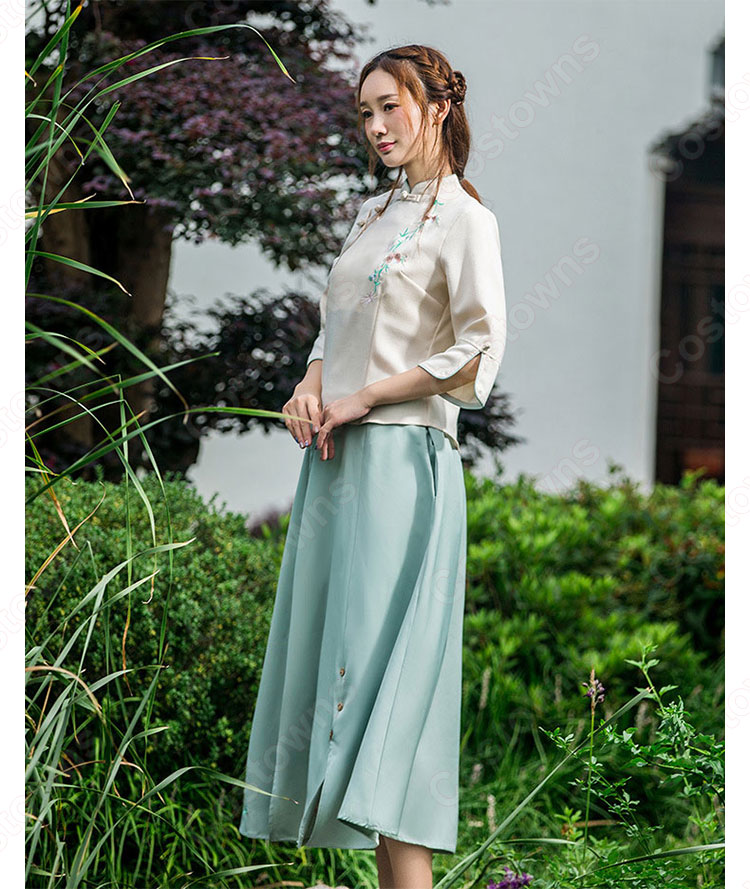 漢服 コスプレ衣装 中国伝統衣装 古風 民国風 可愛い 中国時代劇 学園祭 パーティー お花見 おしゃれコス服  花柄刺繍付き 学生服 チャイナ服 2