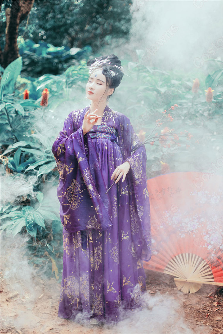 漢服　襦裙　コスプレ衣装　中国伝統衣装　古風　可愛い　中国時代劇　学園祭　パーティー　鶴　おしゃれコス服　紫　パープル　広袖 3