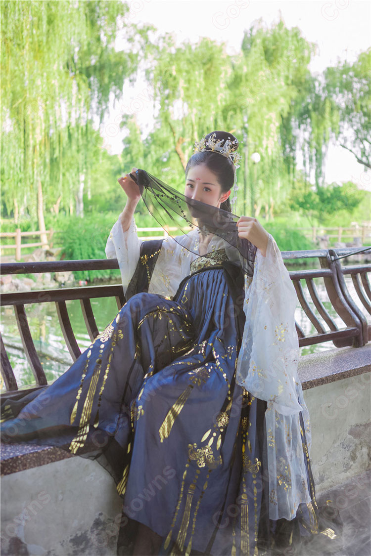 漢服 襦裙 コスプレ衣装 中国伝統衣装 古風 可愛い 中国時代劇 学園祭 パーティー 鶴 おしゃれコス服 披帛付き 1