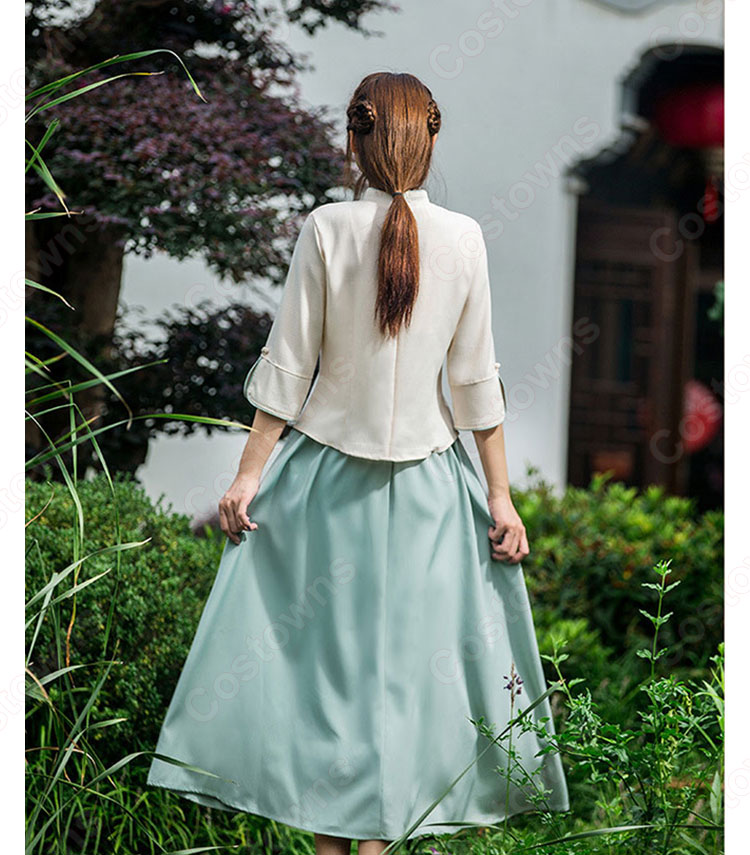 漢服 コスプレ衣装 中国伝統衣装 古風 民国風 可愛い 中国時代劇 学園祭 パーティー お花見 おしゃれコス服  花柄刺繍付き 学生服 チャイナ服 3