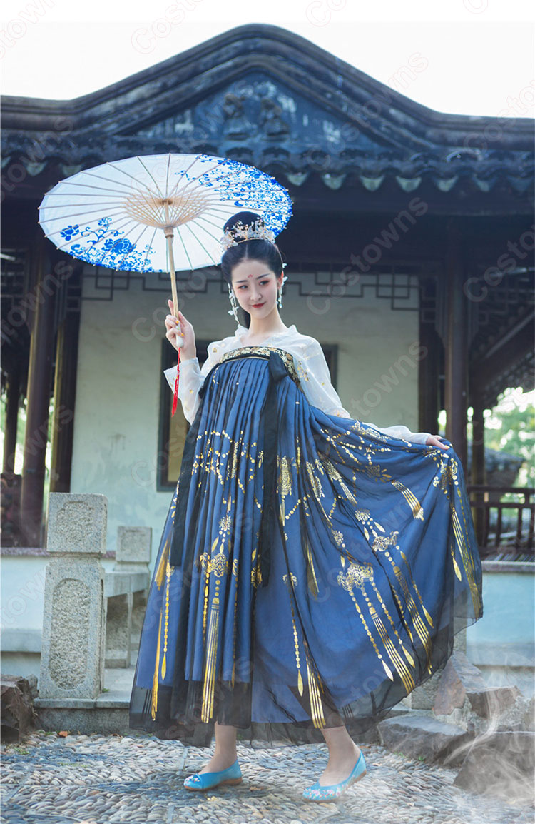 漢服 襦裙 コスプレ衣装 中国伝統衣装 古風 可愛い 中国時代劇 学園祭 パーティー 鶴 おしゃれコス服 披帛付き Costowns