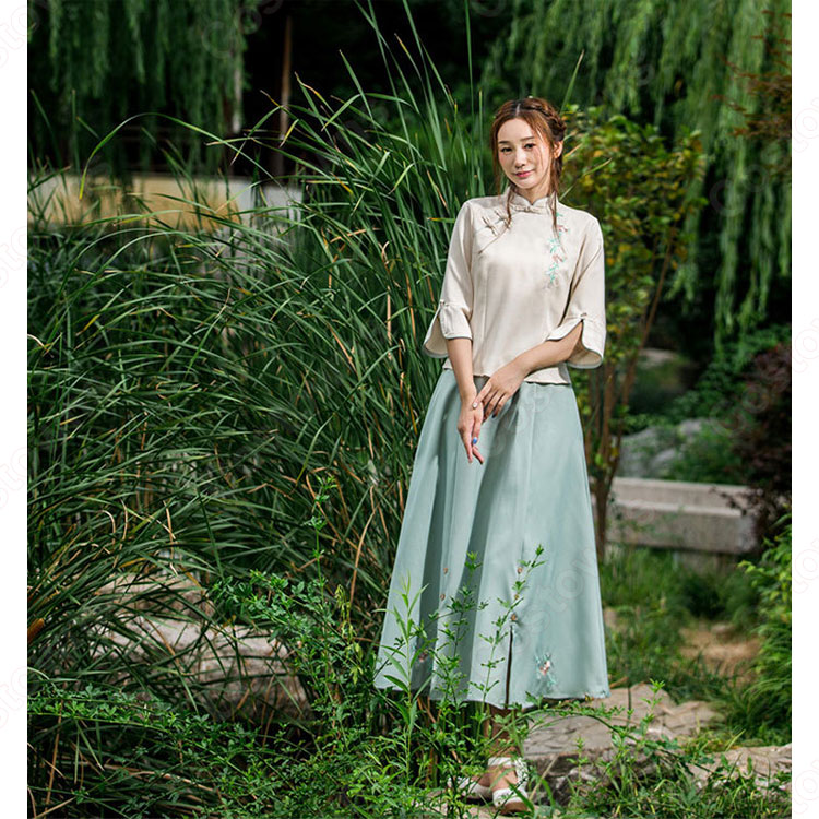 漢服 コスプレ衣装 中国伝統衣装 古風 民国風 可愛い 中国時代劇 学園祭 パーティー お花見 おしゃれコス服  花柄刺繍付き 学生服 チャイナ服 6