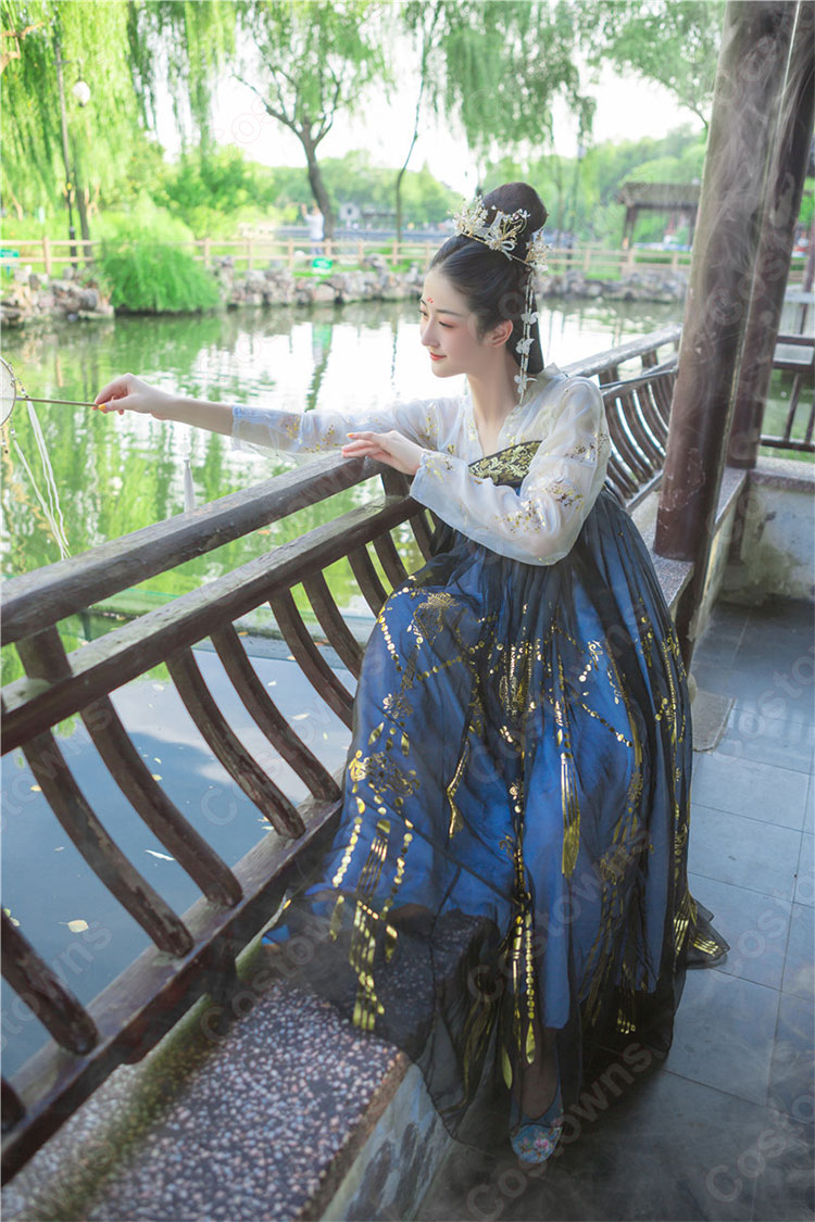 漢服 襦裙 コスプレ衣装 中国伝統衣装 古風 可愛い 中国時代劇 学園祭 パーティー 鶴 おしゃれコス服 披帛付き 2