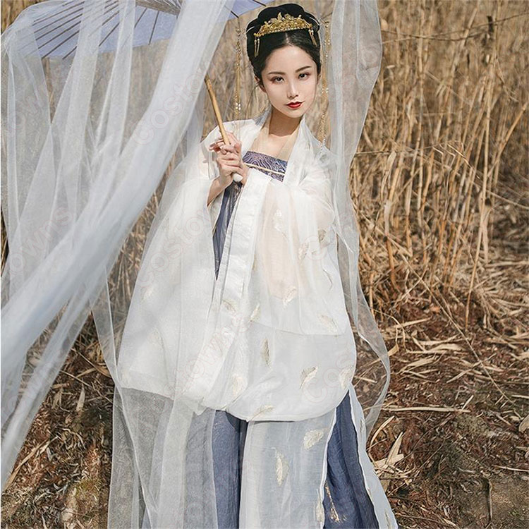 漢服 襦裙 コスプレ衣装 中国伝統衣装 古風 可愛い 中国時代劇 学園祭 パーティー 演出服 おしゃれコス服 羽刺繍付き 2