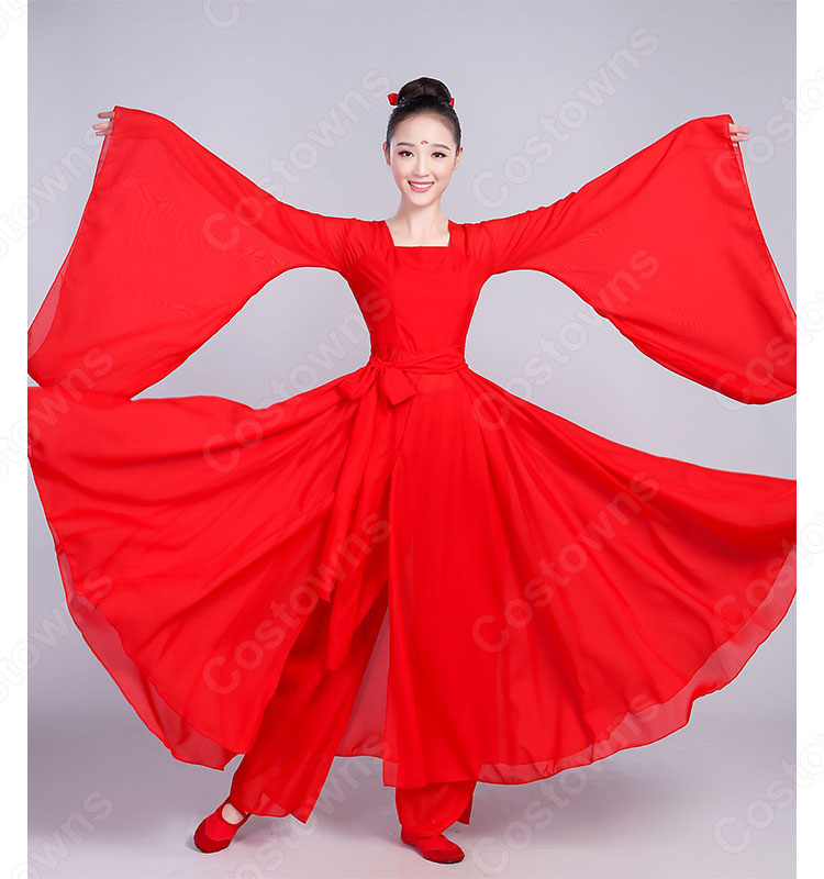 漢服　コスプレ衣装　涼涼演出服　中華風　古典ダンス衣装　赤白二色　学園祭　おしゃれコス服　学園祭文化祭 演出服　ダンスウェア　古典楽器吹奏衣装 2