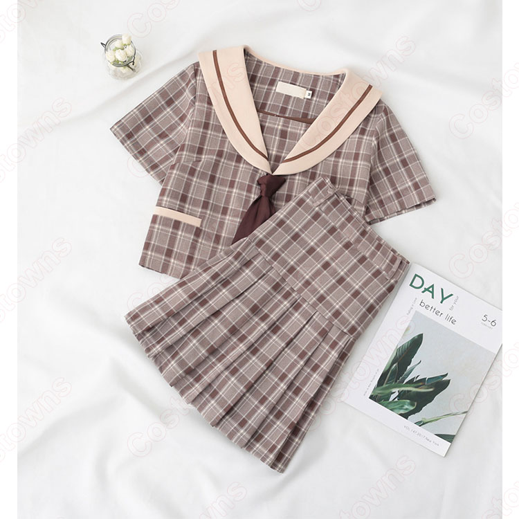 学園制服 コスプレ衣装 文化祭 体育祭 ユニフォーム コスチューム 水兵服 レトロ チェック柄セーラー服 3