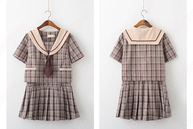 学園制服 コスプレ衣装 文化祭 体育祭 ユニフォーム コスチューム 水兵服 レトロ チェック柄セーラー服 2