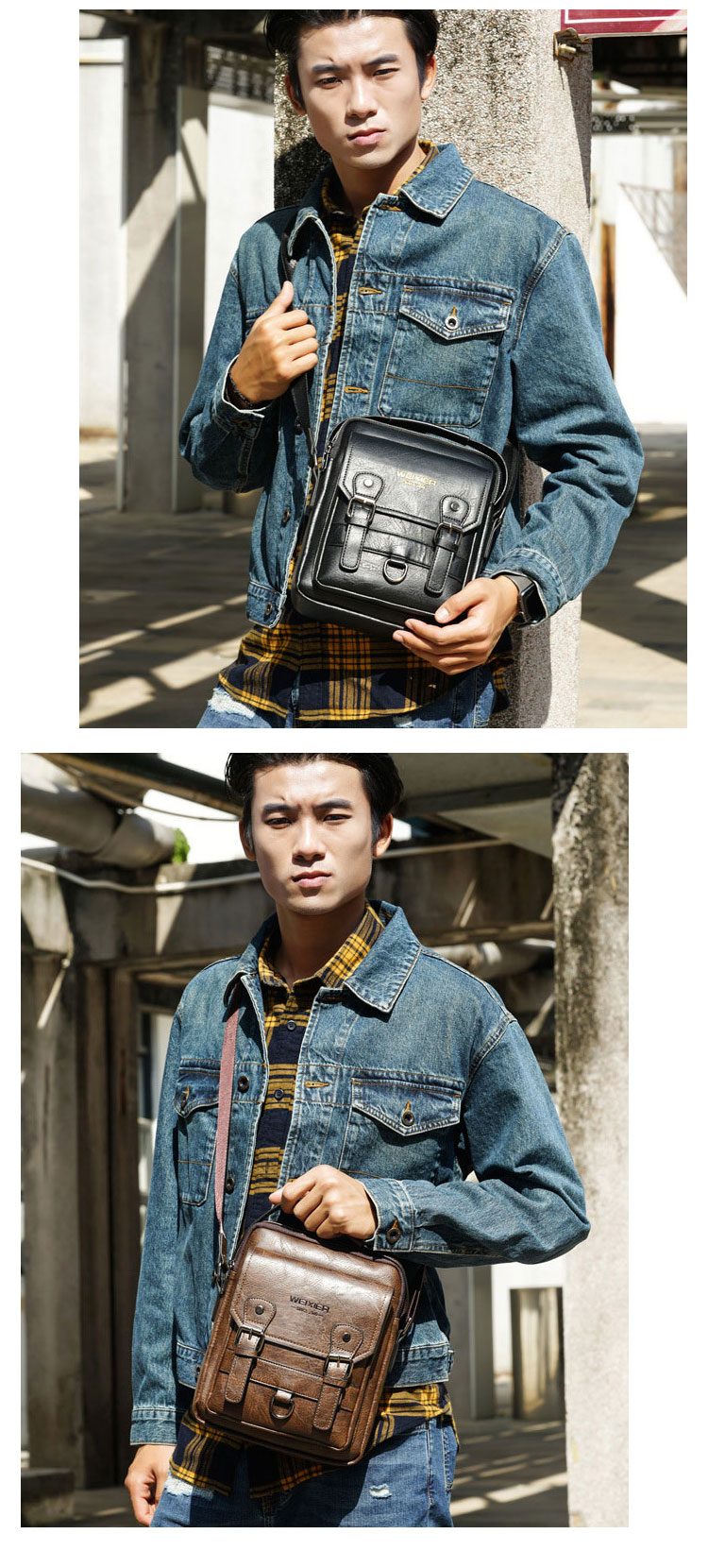 Whatna ショルダーバッグ メンズ 2way 斜め掛け 手提げ 厚手 皮革 レザー Ipadmini収納可 縦型 小さめ メッセンジャーバッグ 通学 通勤バッグ 軽量 実用 自転車かばん プレゼント男性 黒 ブラウン 8618 Costowns