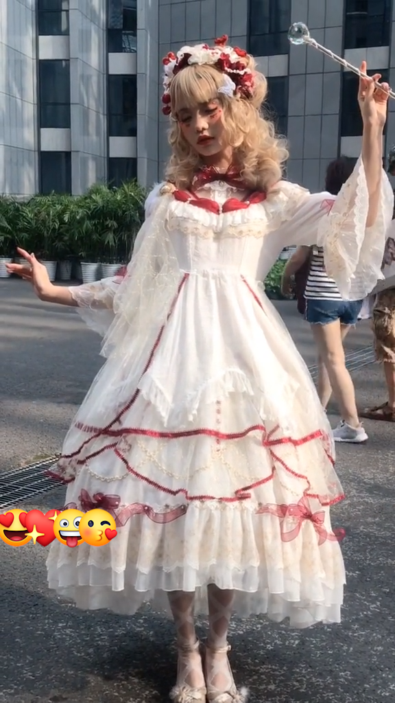 ロリータ コスプレ衣装 白いロリータ かわいい エレガントな ワンピース ヘッドバンド ハイソックス 装備 3