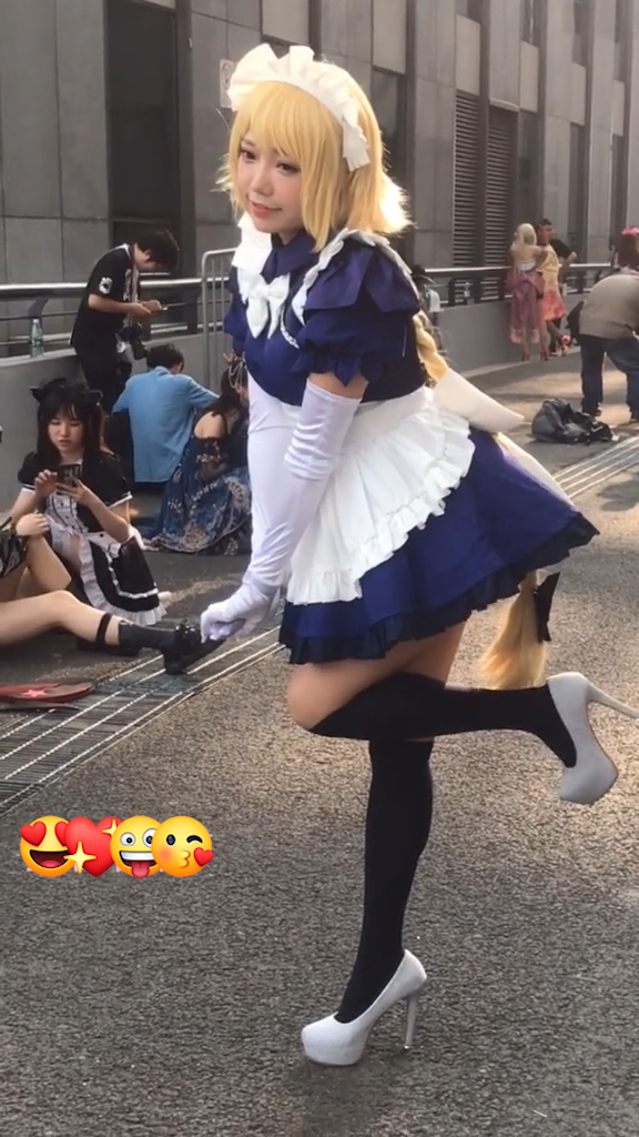 メイド コスプレ衣装 メイド服 蝶結び ネクタイ カチューシャ エプロン 手袋 ストッキング ハイヒール 5