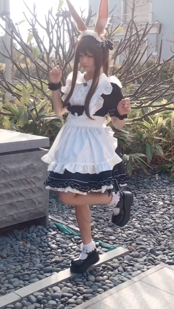 メイド服 コスプレ衣装 可愛いロリータ風のメイド服 ウサギのカチューシャ 手首飾り ワンピース エプロン 靴 1
