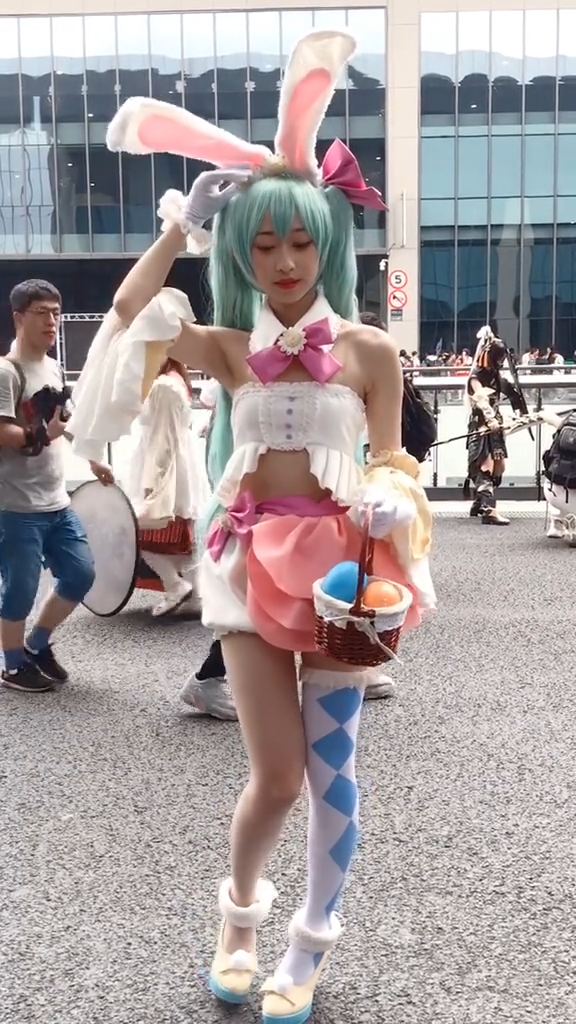 コスプレ衣装 青いワンピース バニーヘッドバンド ワンピース 手袋 ハイソックス 9