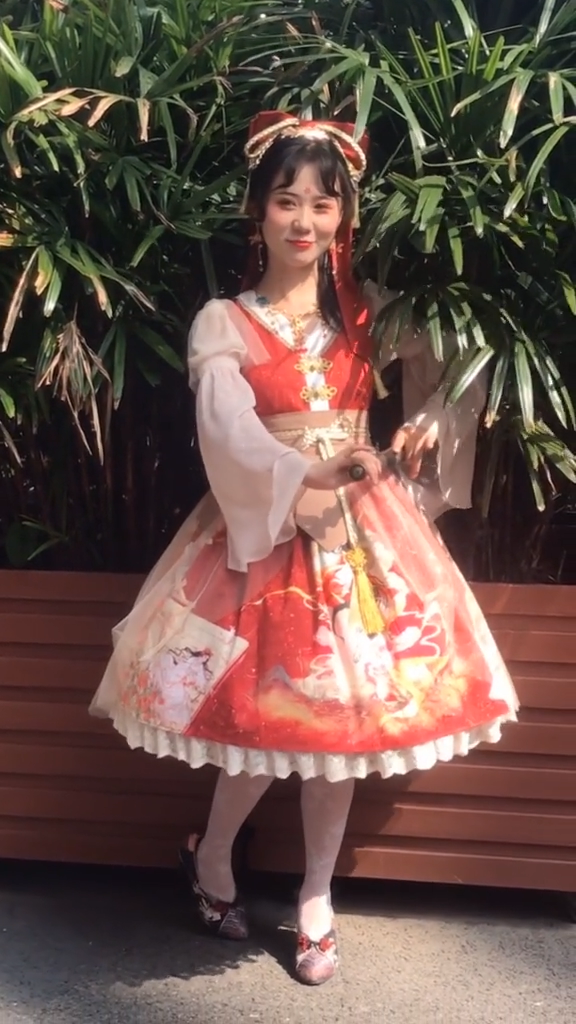 ロリータ コスプレ衣装 ロリータ服 中国風 フレッシュ 可愛い ワンピース 帯 ヘッドバンド イヤリング 装備 2