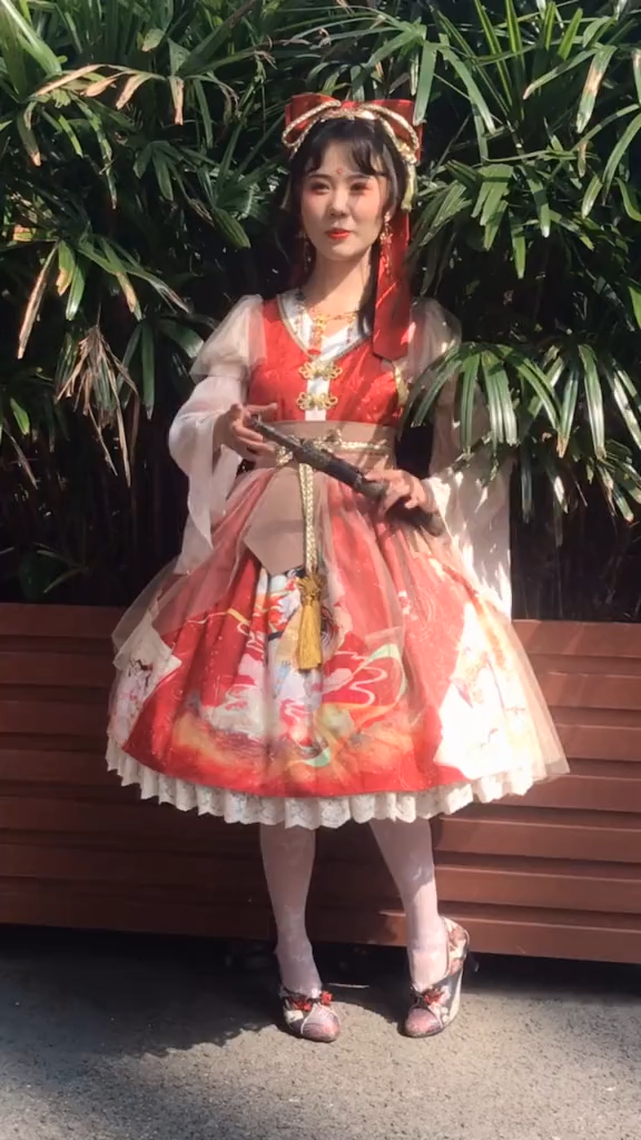 ロリータ コスプレ衣装 ロリータ服 中国風 フレッシュ 可愛い ワンピース 帯 ヘッドバンド イヤリング 装備 1