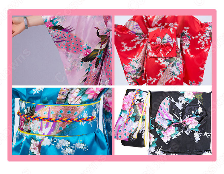 女性浴衣 和服 着物 日本伝統服 舞台衣装 コスプレ衣装 コスチューム 写真撮影 演出服 孔雀柄 10