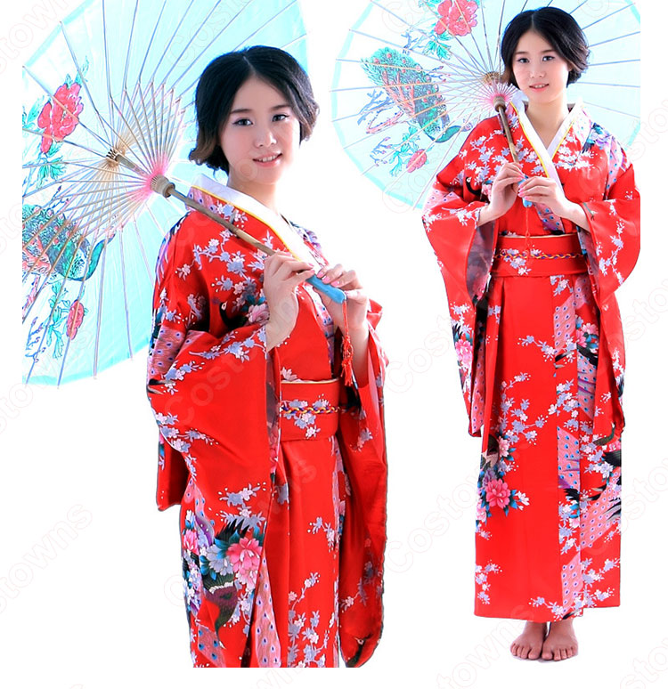 女性浴衣 和服 着物 日本伝統服 舞台衣装 コスプレ衣装 コスチューム 写真撮影 演出服 孔雀柄 0