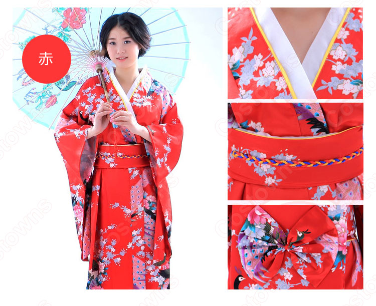 女性浴衣 和服 着物 日本伝統服 舞台衣装 コスプレ衣装 コスチューム 写真撮影 演出服 孔雀柄 1