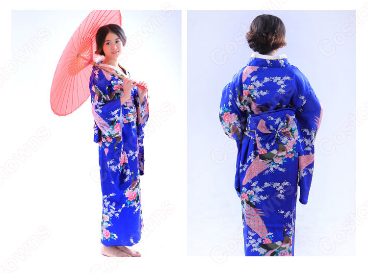 女性浴衣 和服 着物 日本伝統服 舞台衣装 コスプレ衣装 コスチューム 写真撮影 演出服 孔雀柄 5