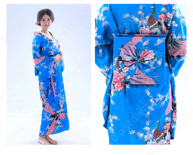 女性浴衣 和服 着物 日本伝統服 舞台衣装 コスプレ衣装 コスチューム 写真撮影 演出服 孔雀柄 7