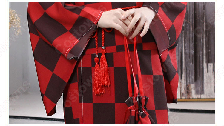 女性浴衣　和服　着物　日本伝統服　舞台衣装　コスプレ衣装　コスチューム　写真撮影　演出服　チェック柄　市松文様柄 6