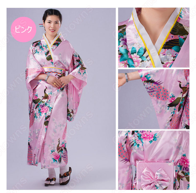 女性浴衣 和服 着物 日本伝統服 舞台衣装 コスプレ衣装 コスチューム 写真撮影 演出服 孔雀柄 8
