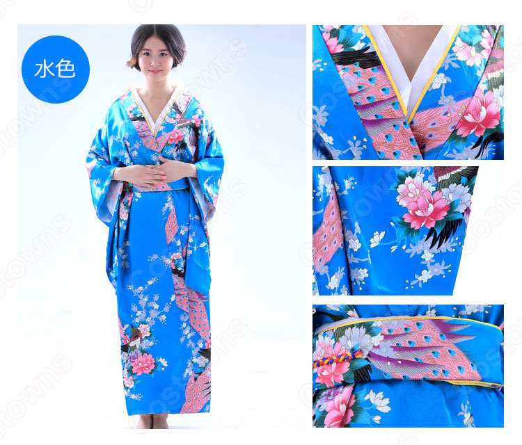 女性浴衣 和服 着物 日本伝統服 舞台衣装 コスプレ衣装 コスチューム 写真撮影 演出服 孔雀柄 6