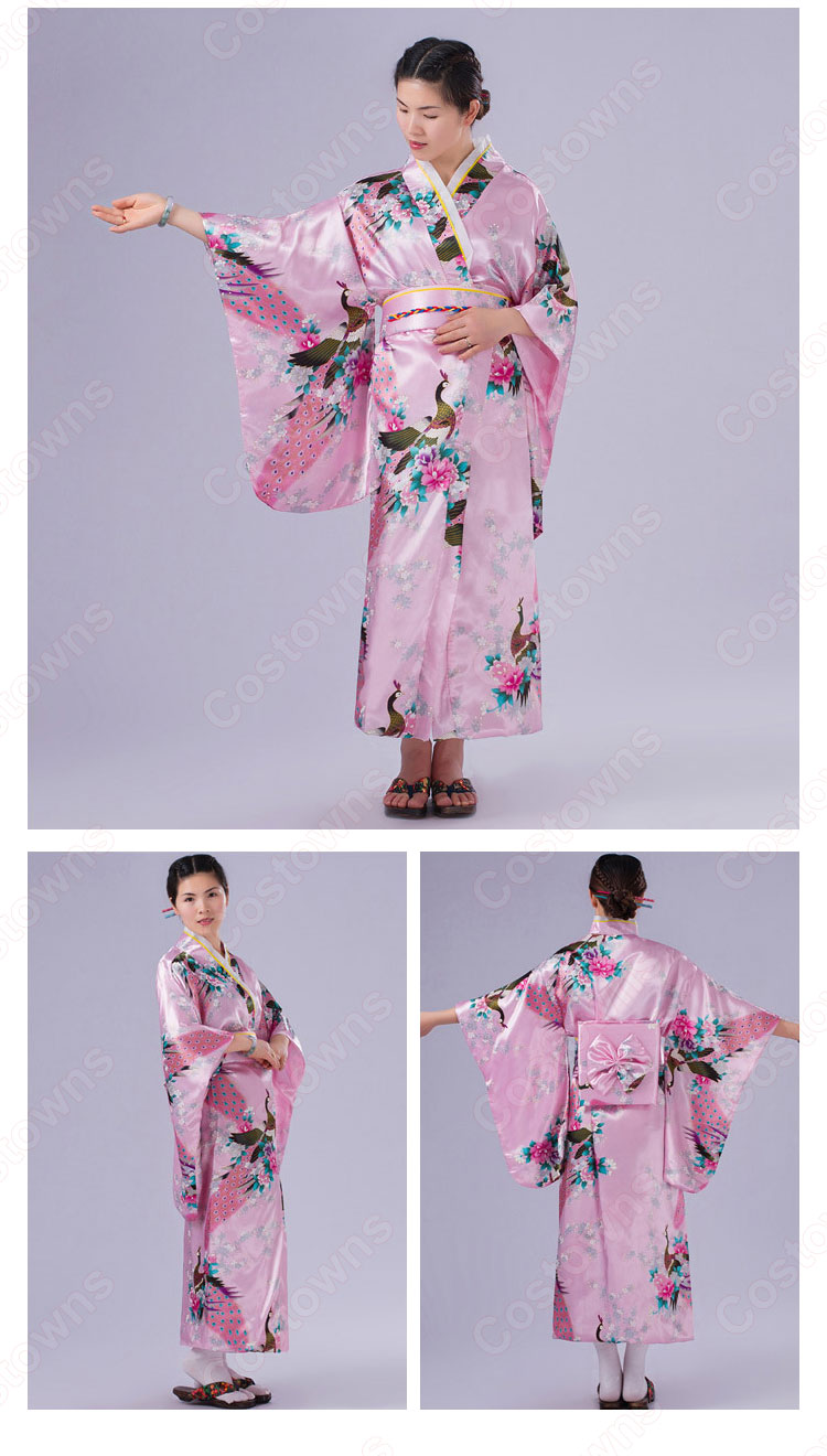 女性浴衣 和服 着物 日本伝統服 舞台衣装 コスプレ衣装 コスチューム 写真撮影 演出服 孔雀柄 9