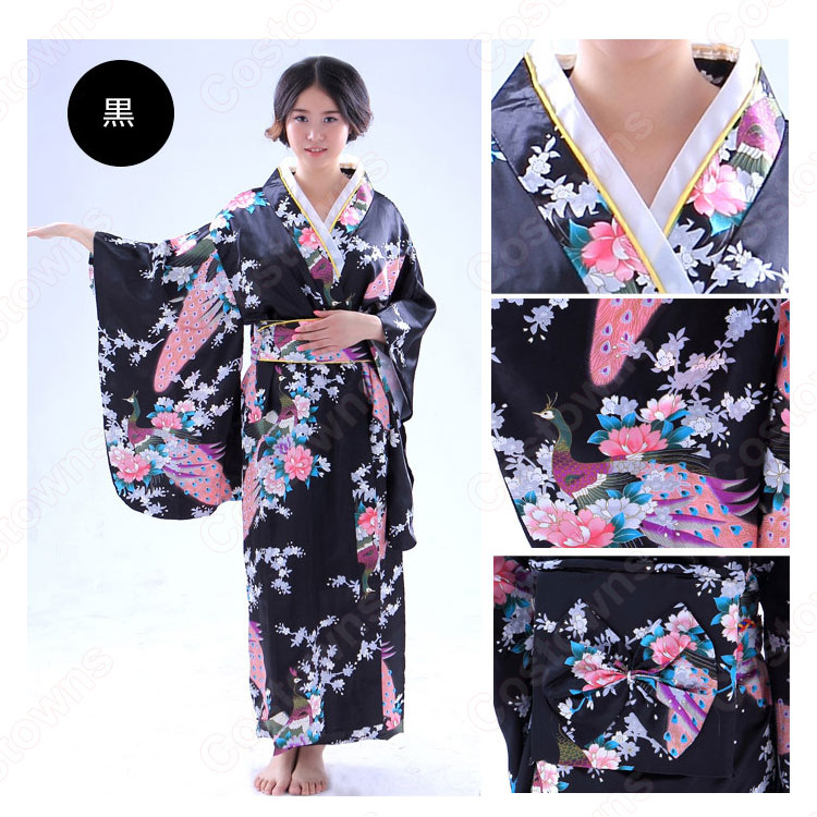 女性浴衣 和服 着物 日本伝統服 舞台衣装 コスプレ衣装 コスチューム 写真撮影 演出服 孔雀柄 2