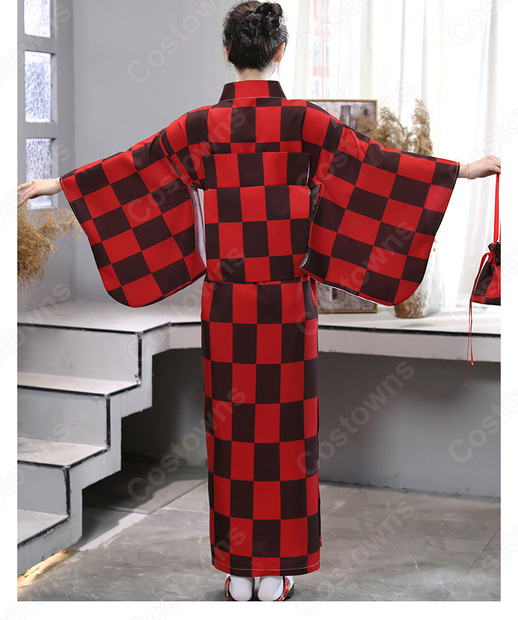 女性浴衣　和服　着物　日本伝統服　舞台衣装　コスプレ衣装　コスチューム　写真撮影　演出服　チェック柄　市松文様柄 4