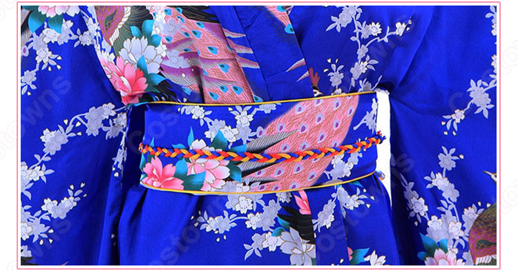 女性浴衣 和服 着物 日本伝統服 舞台衣装 コスプレ衣装 コスチューム 写真撮影 演出服 孔雀柄 13