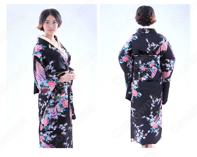 女性浴衣 和服 着物 日本伝統服 舞台衣装 コスプレ衣装 コスチューム 写真撮影 演出服 孔雀柄 3