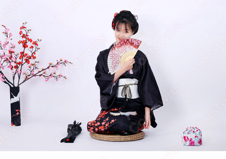 女性浴衣 和服 着物 日本伝統服 舞台衣装 コスプレ衣装 コスチューム 写真撮影 演出服 鶴柄 0