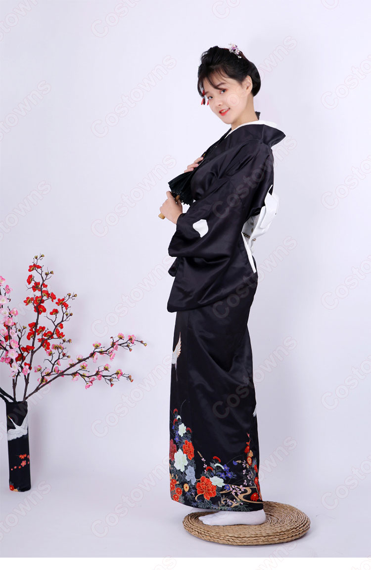 女性浴衣 和服 着物 日本伝統服 舞台衣装 コスプレ衣装 コスチューム 写真撮影 演出服 鶴柄 3