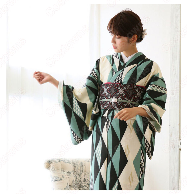 女性浴衣 和服 着物 日本伝統服 舞台衣装 コスプレ衣装 コスチューム 写真撮影 演出服 菱柄 4