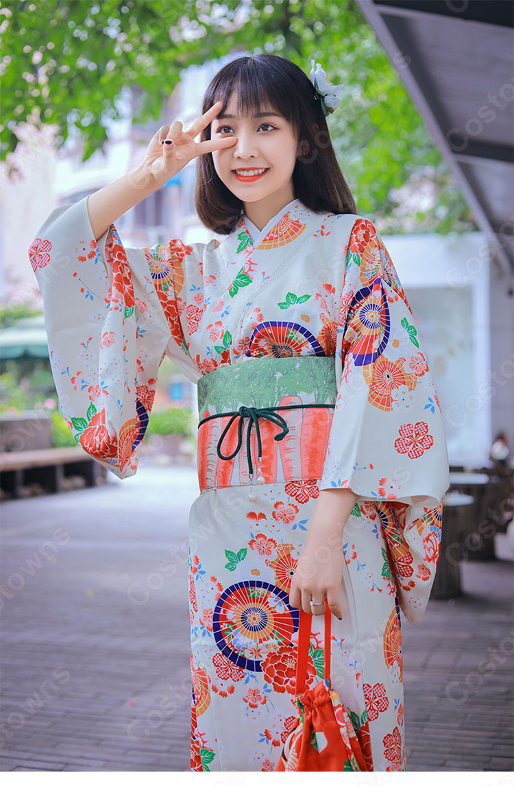 女性浴衣 和服 着物 日本伝統服 舞台衣装 コスプレ衣装 コスチューム 写真撮影 演出服 傘柄 花柄 0