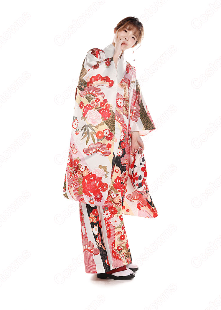 女性浴衣 和服 着物 日本伝統服 舞台衣装 コスプレ衣装 コスチューム 写真撮影 演出服 松文柄 四季の花草 振袖 5