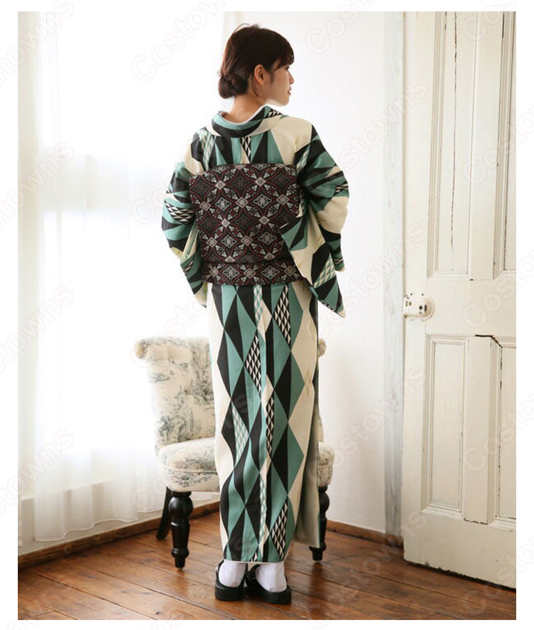 女性浴衣 和服 着物 日本伝統服 舞台衣装 コスプレ衣装 コスチューム 写真撮影 演出服 菱柄 2