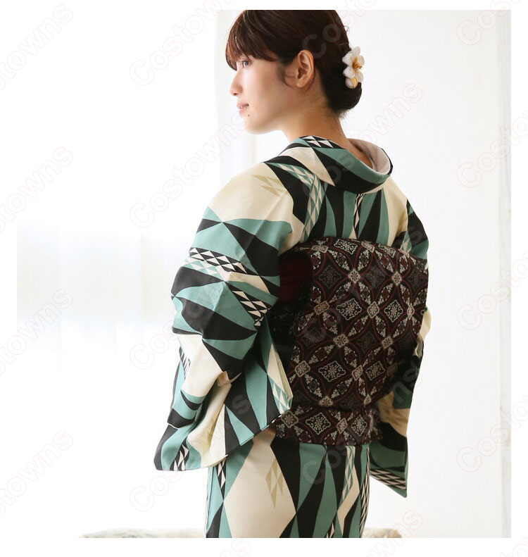 女性浴衣 和服 着物 日本伝統服 舞台衣装 コスプレ衣装 コスチューム 写真撮影 演出服 菱柄 6