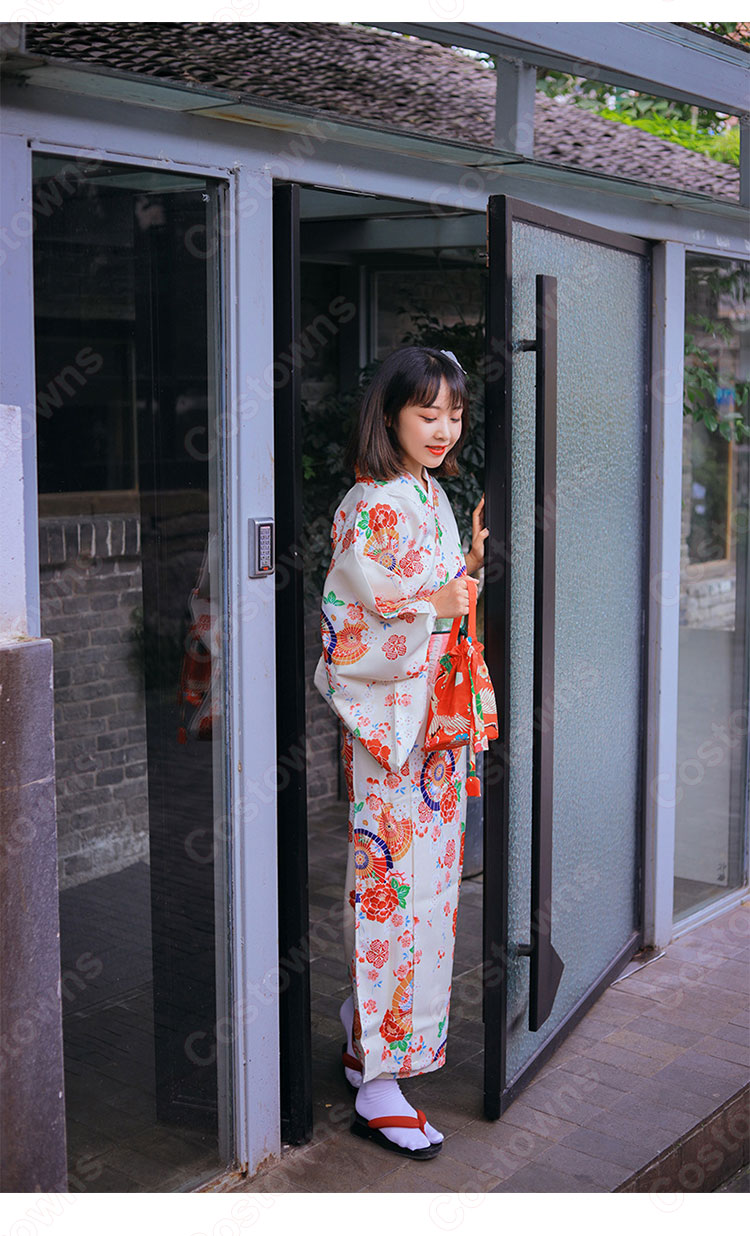 女性浴衣 和服 着物 日本伝統服 舞台衣装 コスプレ衣装 コスチューム 写真撮影 演出服 傘柄 花柄 4
