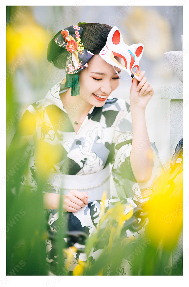 女性浴衣 和服 着物 日本伝統服 舞台衣装 コスプレ衣装 コスチューム 写真撮影 演出服 猫柄 4