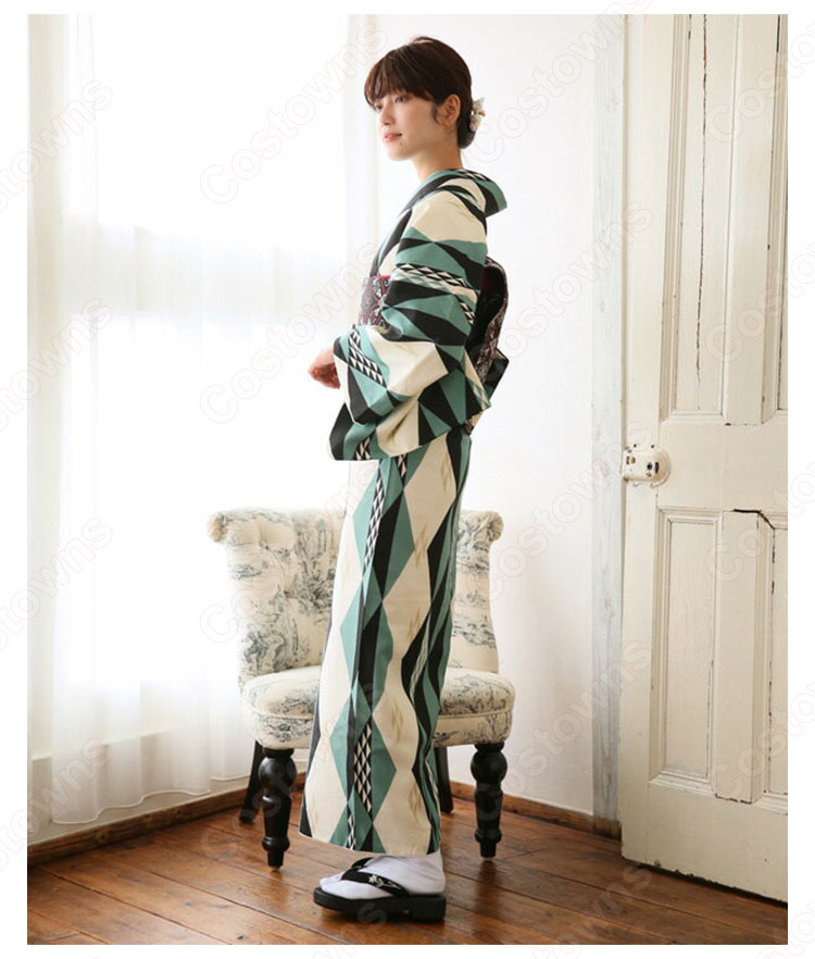 女性浴衣 和服 着物 日本伝統服 舞台衣装 コスプレ衣装 コスチューム 写真撮影 演出服 菱柄 1