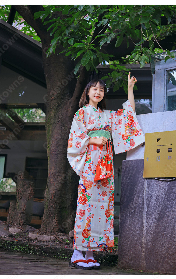 女性浴衣 和服 着物 日本伝統服 舞台衣装 コスプレ衣装 コスチューム 写真撮影 演出服 傘柄 花柄 3
