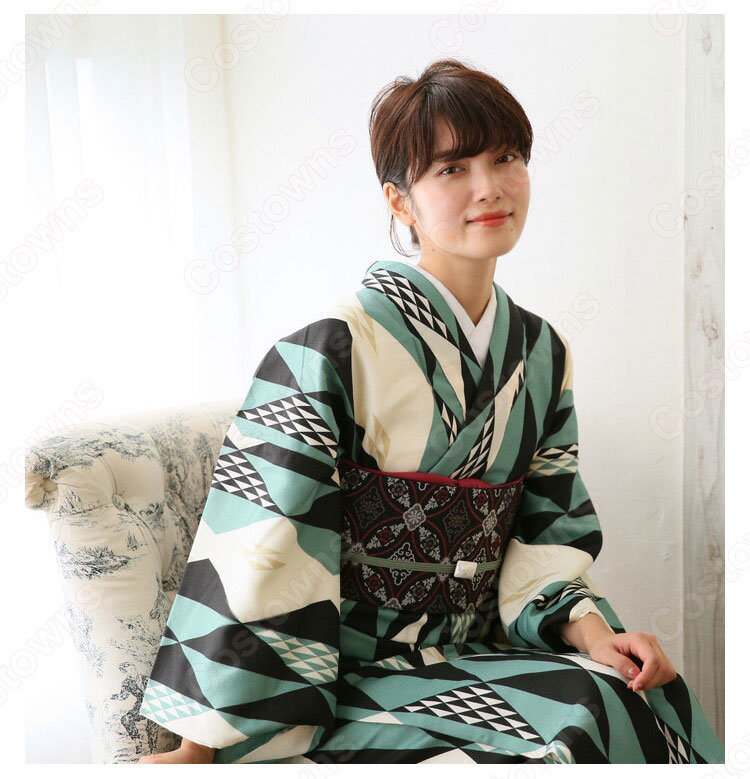 女性浴衣 和服 着物 日本伝統服 舞台衣装 コスプレ衣装 コスチューム 写真撮影 演出服 菱柄 5
