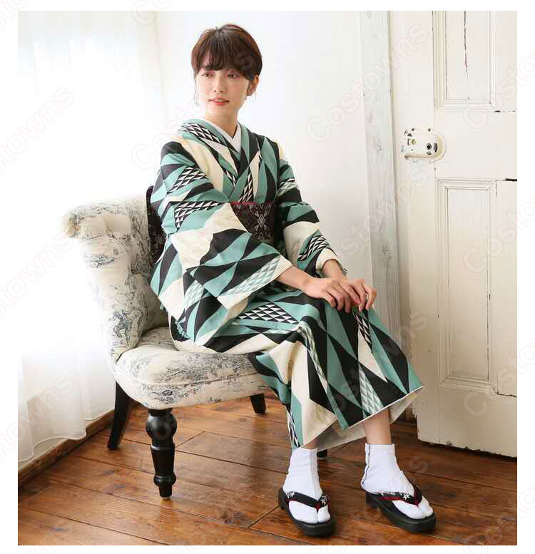 女性浴衣 和服 着物 日本伝統服 舞台衣装 コスプレ衣装 コスチューム 写真撮影 演出服 菱柄 3