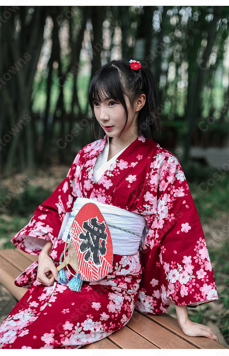 女性浴衣　和服　着物　日本伝統服　舞台衣装　コスプレ衣装　コスチューム　写真撮影　演出服　桜柄 4