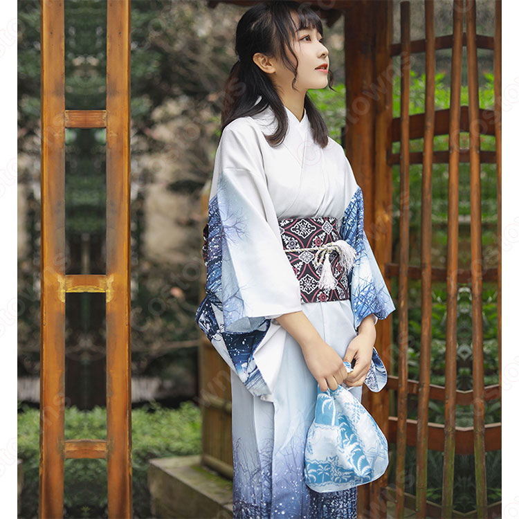 女性浴衣 和服 着物 日本伝統服 舞台衣装 コスプレ衣装 コスチューム 写真撮影 演出服 改良浴衣 風景柄 0