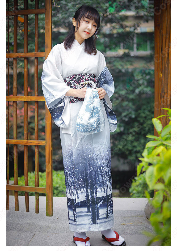 女性浴衣 和服 着物 日本伝統服 舞台衣装 コスプレ衣装 コスチューム 写真撮影 演出服 改良浴衣 風景柄 2