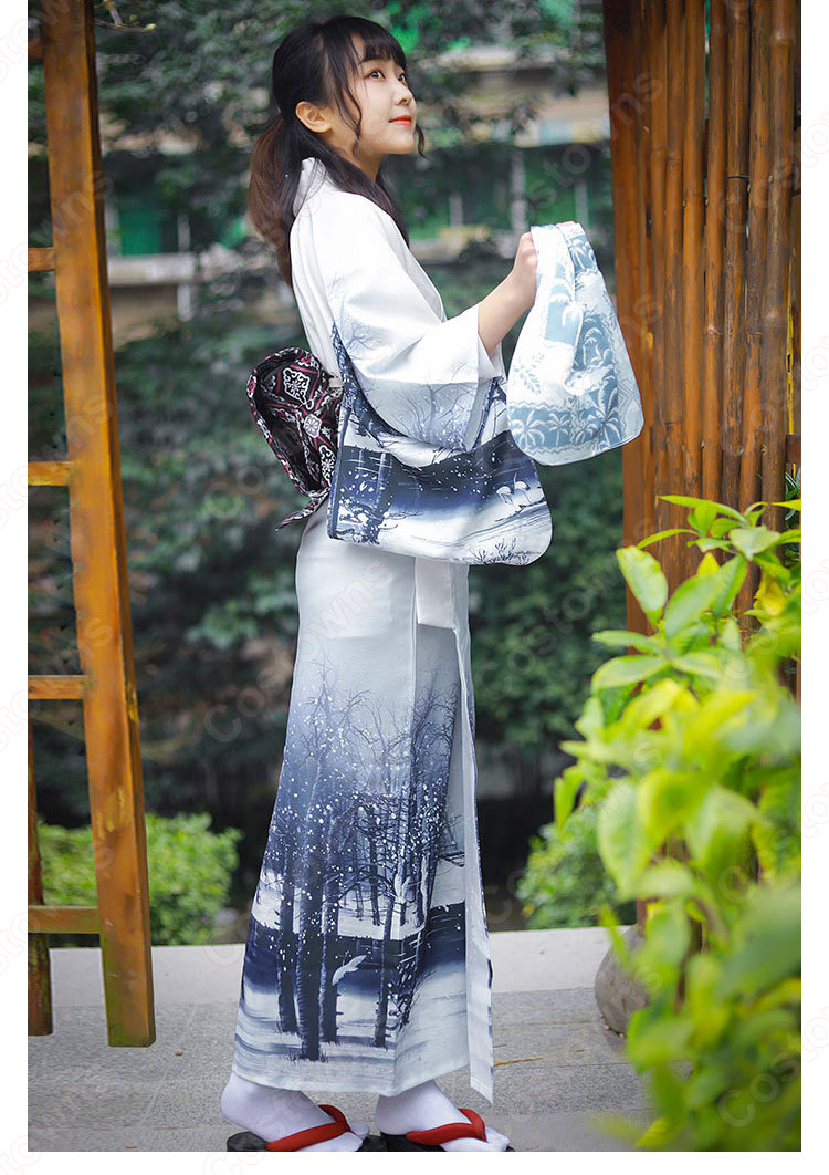 女性浴衣 和服 着物 日本伝統服 舞台衣装 コスプレ衣装 コスチューム 写真撮影 演出服 改良浴衣 風景柄 3