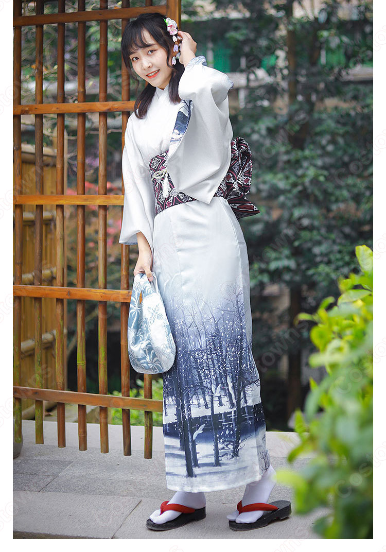 女性浴衣 和服 着物 日本伝統服 舞台衣装 コスプレ衣装 コスチューム 写真撮影 演出服 改良浴衣 風景柄 4