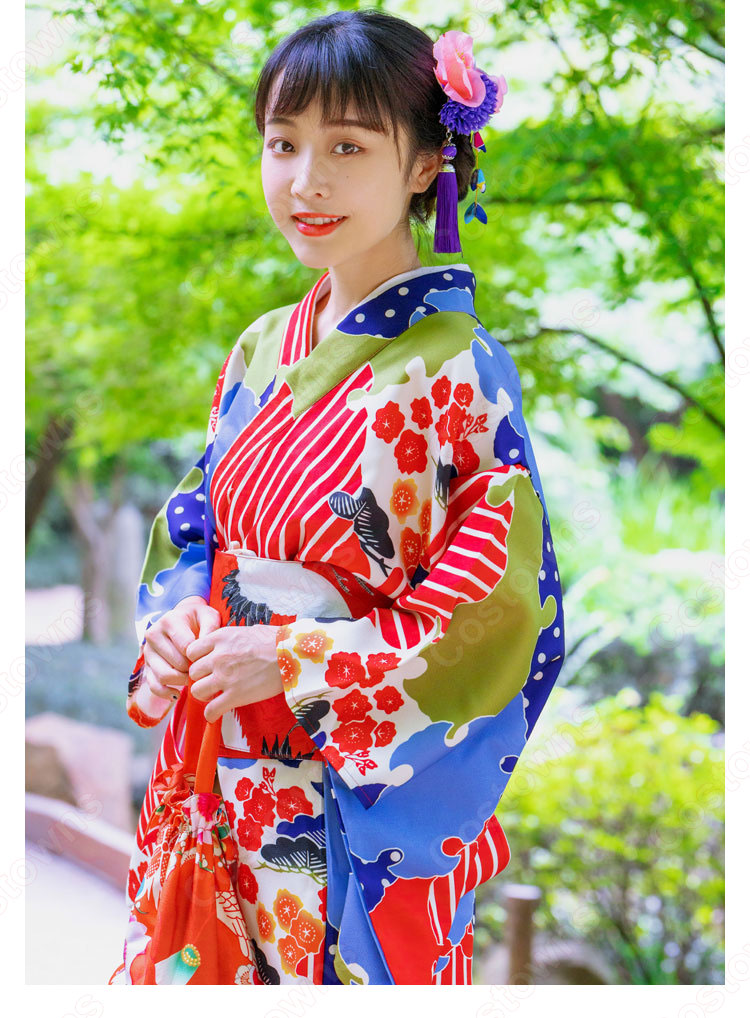 女性浴衣 和服 着物 日本伝統服 舞台衣装 コスプレ衣装 コスチューム 写真撮影 演出服 松梅柄 1